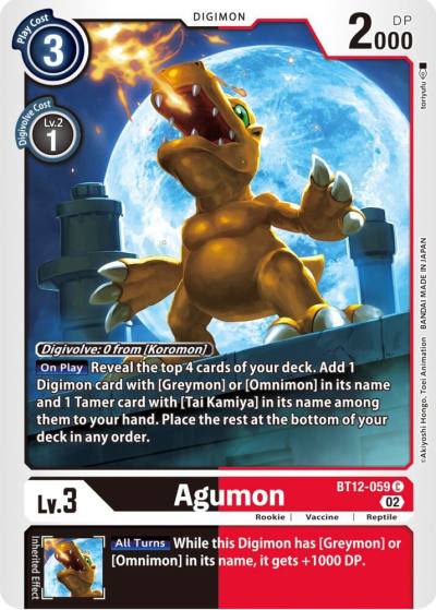 Agumon BT12-059 C Across Time Digimon card
