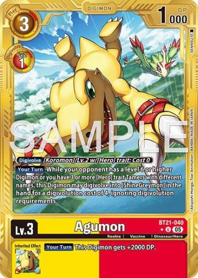 Agumon Gold Border BT21-040 U Advanced Booster Digimon Generation Digimon card