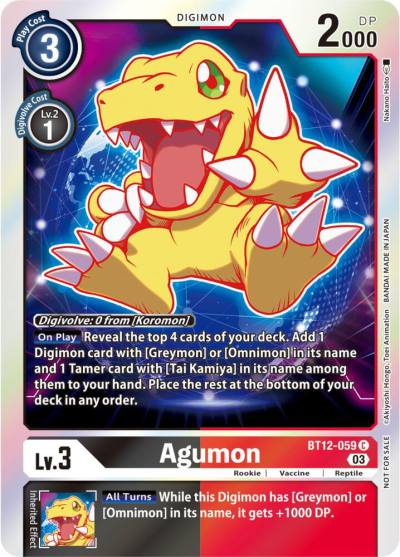 Agumon Official Tournament Pack Vol11 BT12-059 C Across Time Digimon card