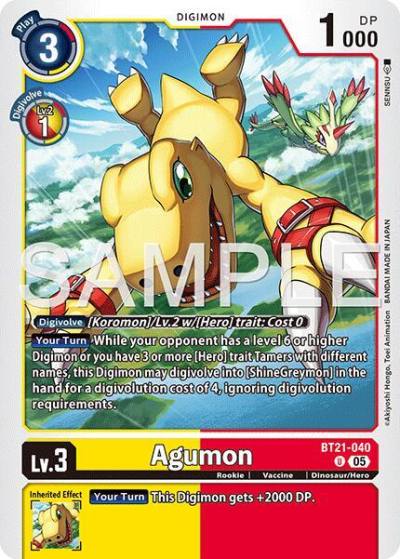 Agumon Reprint BT21-040 U Advanced Booster Digimon Generation Digimon card
