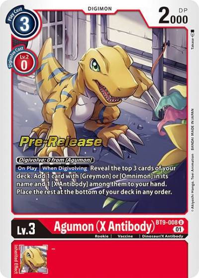 Agumon X Antibody BT9-008 U X Record Pre-Release Cards Digimon card