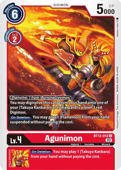 Agunimon BT12-012 U Across Time Digimon card