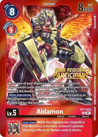 Aldamon 2023 Regionals Participant BT7-014 U Next Adventure Digimon card
