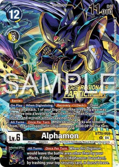 Alphamon Regionals 25 26 Season 2 Participant BT20-056 R Release Special Booster 2.0 Digimon card