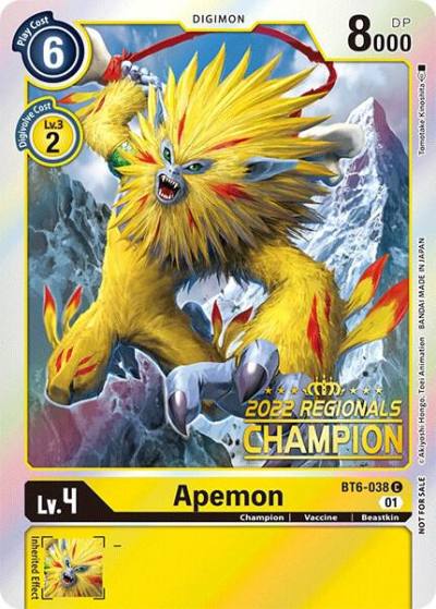 Apemon 2022 Championship Online Regional Online Champion BT6-038 C Double Diamond Digimon card