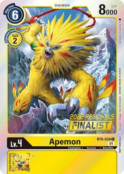 Apemon 2022 Championship Online Regional Online Finalist BT6-038 C Double Diamond Digimon card