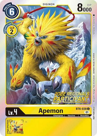Apemon 2022 Championship Online Regional Online Participant BT6-038 C Double Diamond Digimon card