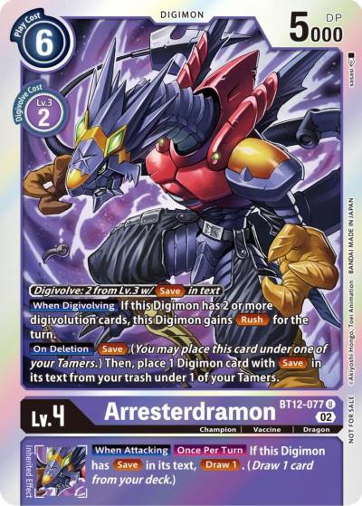 Arresterdramon Box Topper BT12-077 U Across Time Digimon card
