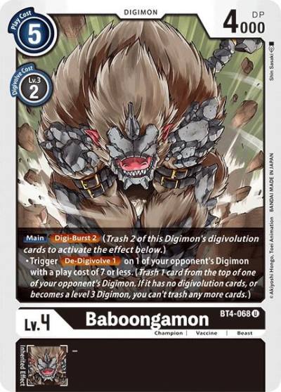 Baboongamon BT4-068 U Great Legend Digimon card