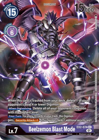 Beelzemon Blast Mode Alternate Art EX2-074 SEC Digital Hazard Digimon card