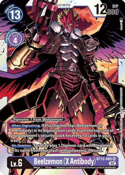 Beelzemon X Antibody BT12-085 SR Across Time Digimon card
