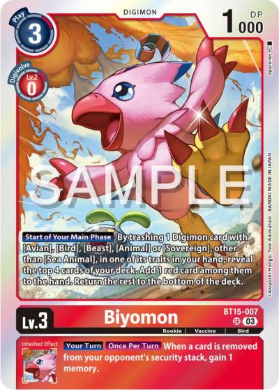 Biyomon BT15-007 SR Exceed Apocalypse Digimon card