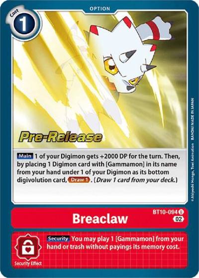 Breaclaw BT10-094 U Xros Encounter Pre-Release Cards Digimon card