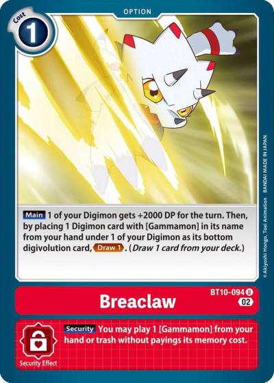 Breaclaw BT10-094 U Xros Encounter Digimon card