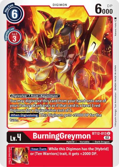 BurningGreymon BT12-013 U Across Time Digimon card