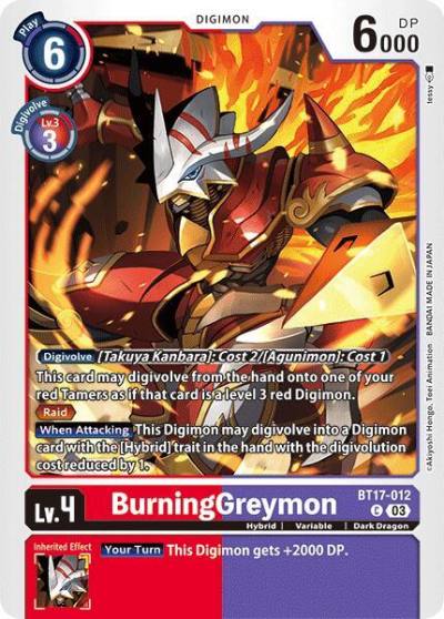 BurningGreymon BT17-012 C Secret Crisis Digimon card