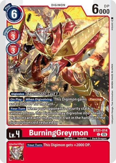 BurningGreymon BT21-014 C World Convergence Digimon card