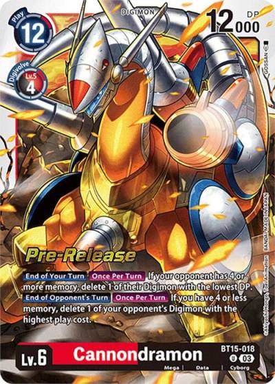 Cannondramon BT15-018 U Exceed Apocalypse Pre-Release Cards Digimon card
