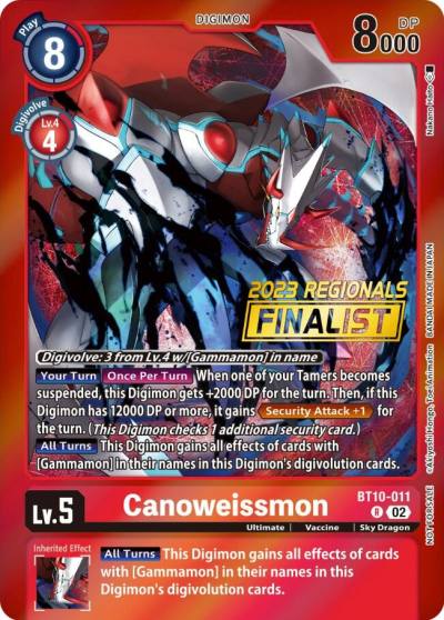 Canoweissmon 2023 Regionals Finalist BT10-011 R Xros Encounter Digimon card