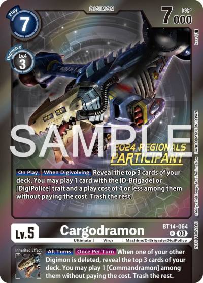 Cargodramon 2024 Regionals Participant BT14-064 R Blast Ace Digimon card