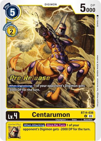 Centarumon BT14-036 U Blast Ace Pre-Release Cards Digimon card