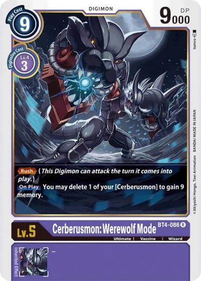 Cerberusmon Werewolf Mode BT4-086 R Great Legend Digimon card