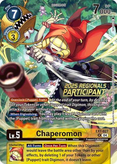 Chaperomon 2025 Regionals Participant EX7-027 R Digimon LIBERATOR Digimon card