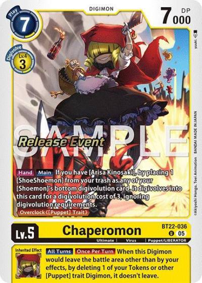 Chaperomon BT22-036 U Cyber Eden Release Event Cards Digimon card