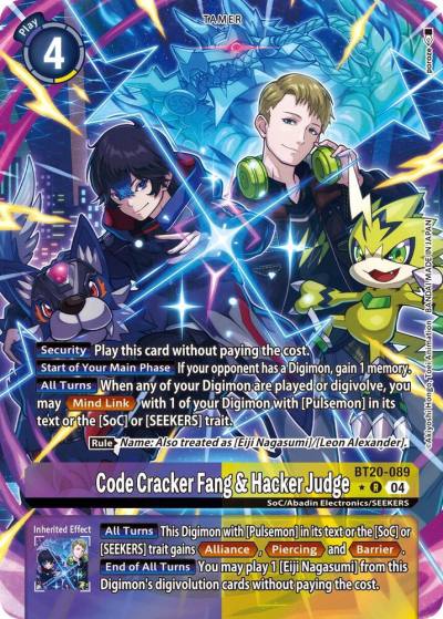 Code Cracker Fang and Hacker Judge Alternate Art BT20-089 R Release Special Booster 2.5 Digimon card