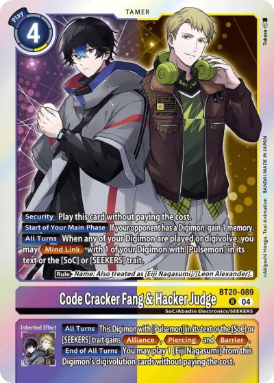 Code Cracker Fang and Hacker Judge BT20-089 R Release Special Booster 2.5 Digimon card
