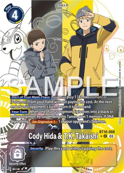 Cody Hida and TK Takaishi Alternate Art BT16-088 R Beginning Observer Digimon card