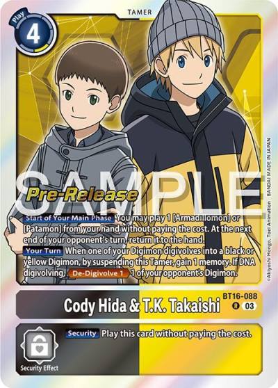 Cody Hida and TK Takaishi BT16-088 R Beginning Observer Pre-Release Cards Digimon card