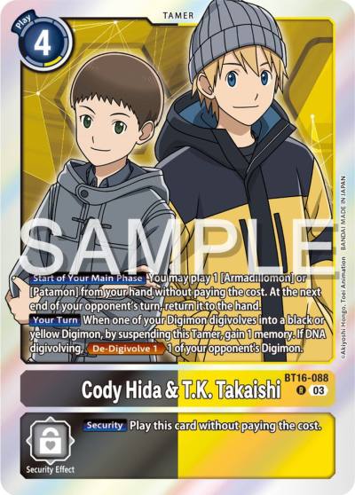 Cody Hida and TK Takaishi BT16-088 R Beginning Observer Digimon card