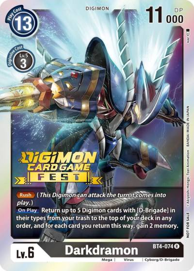 Darkdramon Digimon Card Game Fest 2022 BT4-074 R Great Legend Digimon card