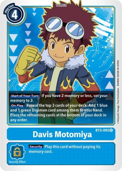 Davis Motomiya BT3-093 R Release Special Booster 1.5 Digimon card