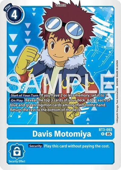 Davis Motomiya Reprint BT3-093 R Advanced Booster Digimon Generation Digimon card