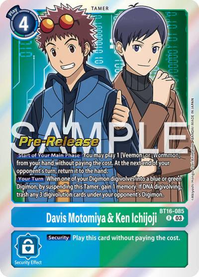 Davis Motomiya and Ken Ichijoji BT16-085 R Beginning Observer Pre-Release Cards Digimon card