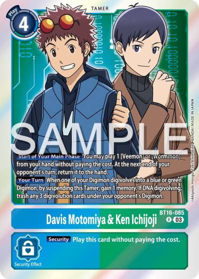 Davis Motomiya and Ken Ichijoji BT16-085 R Beginning Observer Digimon card