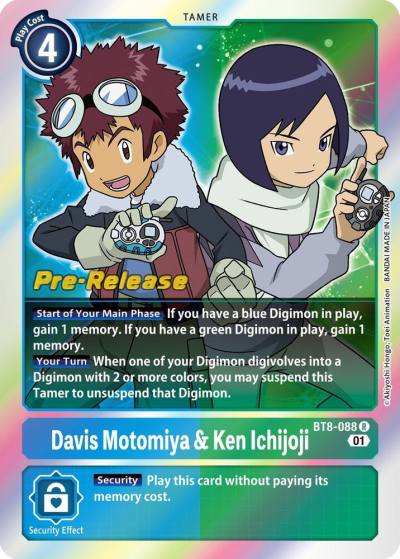 Davis Motomiya and Ken Ichijoji BT8-088 R New Awakening Pre-Release Cards Digimon card