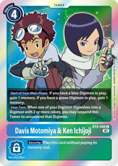 Davis Motomiya and Ken Ichijoji BT8-088 R New Awakening Digimon card