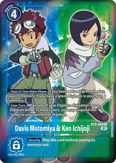 Davis Motomiya and Ken Ichijoji Box Topper BT8-088 R New Awakening Digimon card