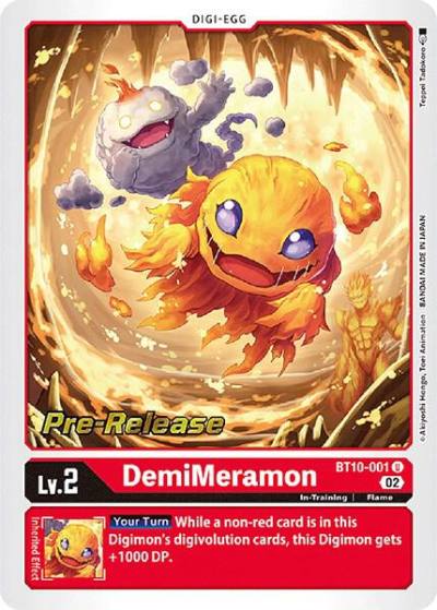 DemiMeramon BT10-001 U Xros Encounter Pre-Release Cards Digimon card