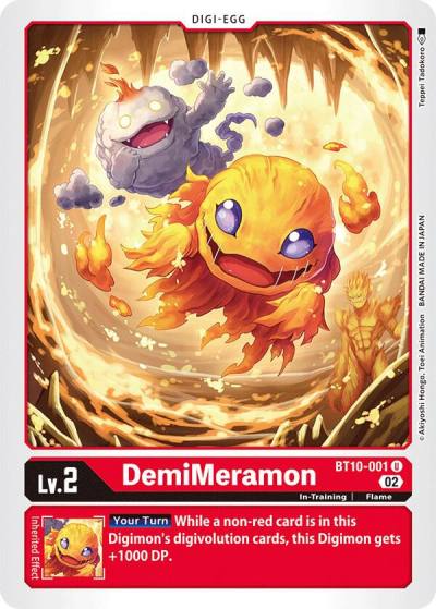 DemiMeramon BT10-001 U Xros Encounter Digimon card