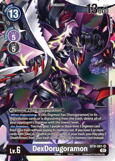 DexDorugoramon BT9-081 SR X Record Digimon card
