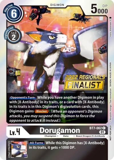 Dorugamon 2022 Championship Offline Regional Online Finalist BT7-062 C Next Adventure Digimon card