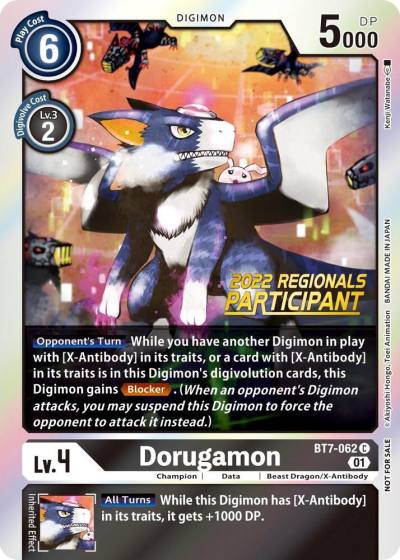 Dorugamon 2022 Championship Offline Regional Online Participant BT7-062 C Next Adventure Digimon card
