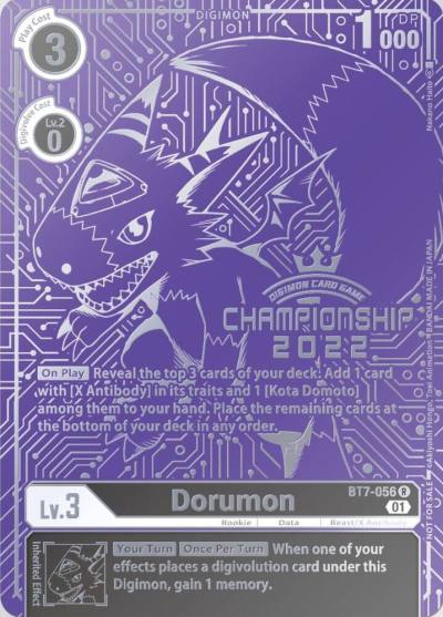 Dorumon 2022 Championship Finals Top 16 BT7-056 R Next Adventure Digimon card