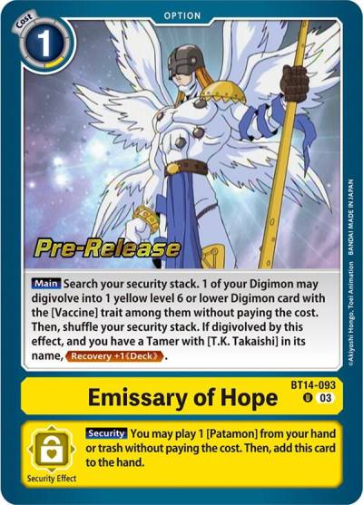 Emissary of Hope BT14-093 U Blast Ace Pre-Release Cards Digimon card