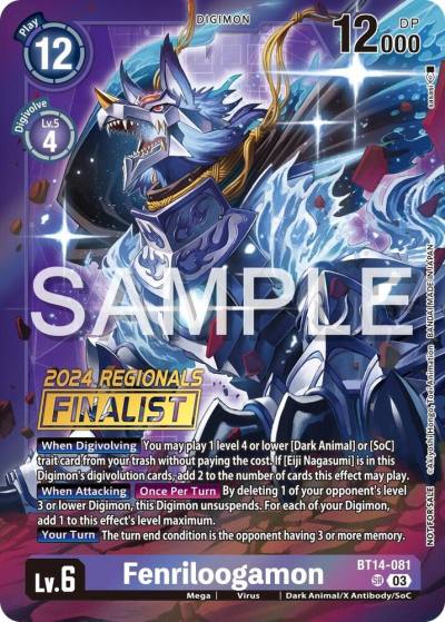 Fenriloogamon 2024 Regionals Finalist BT14-081 SR Blast Ace Digimon card