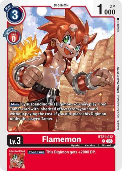 Flamemon BT21-012 C World Convergence Digimon card